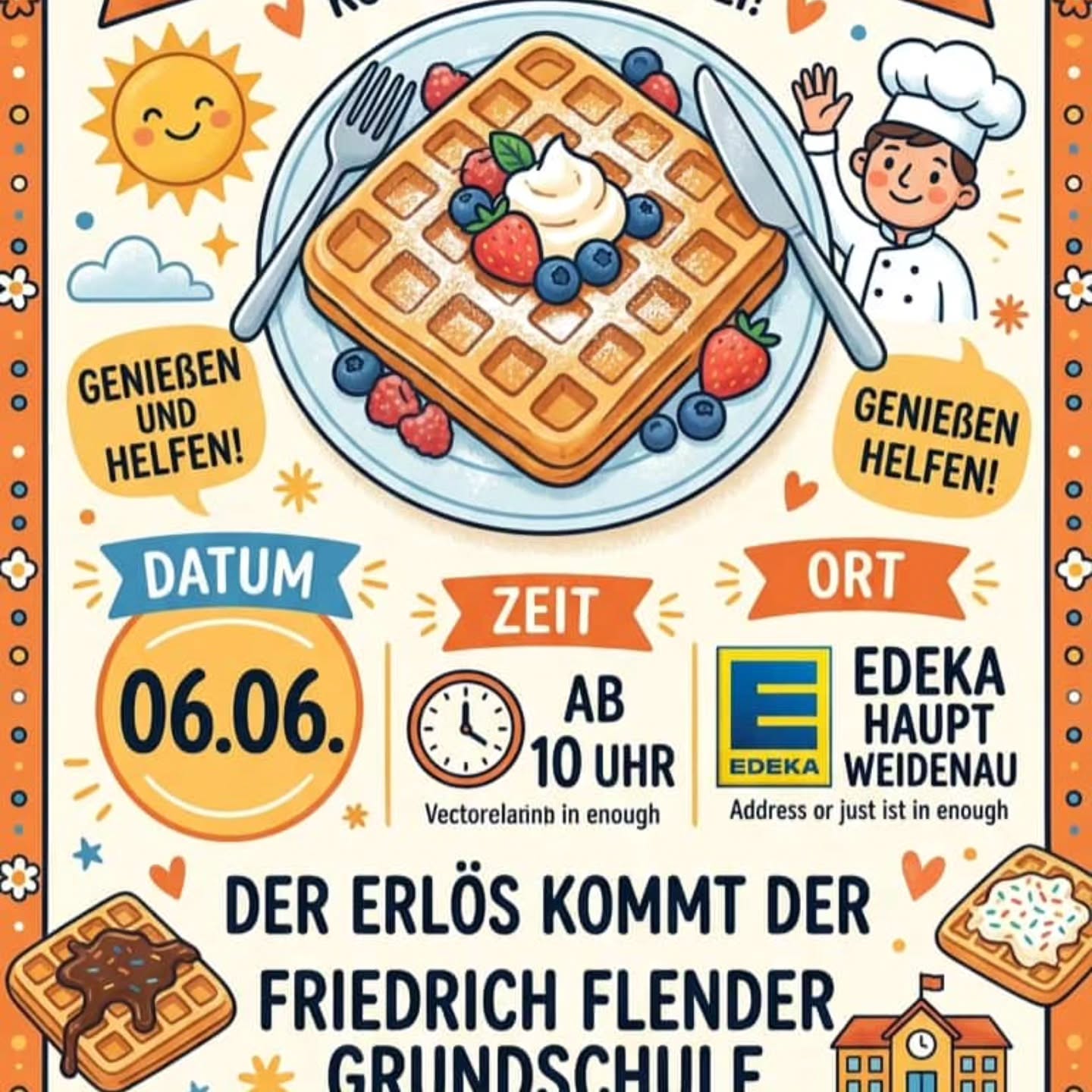 Infoflyer für das Waffelbacken für die Friedrich-Flender-Grundschule